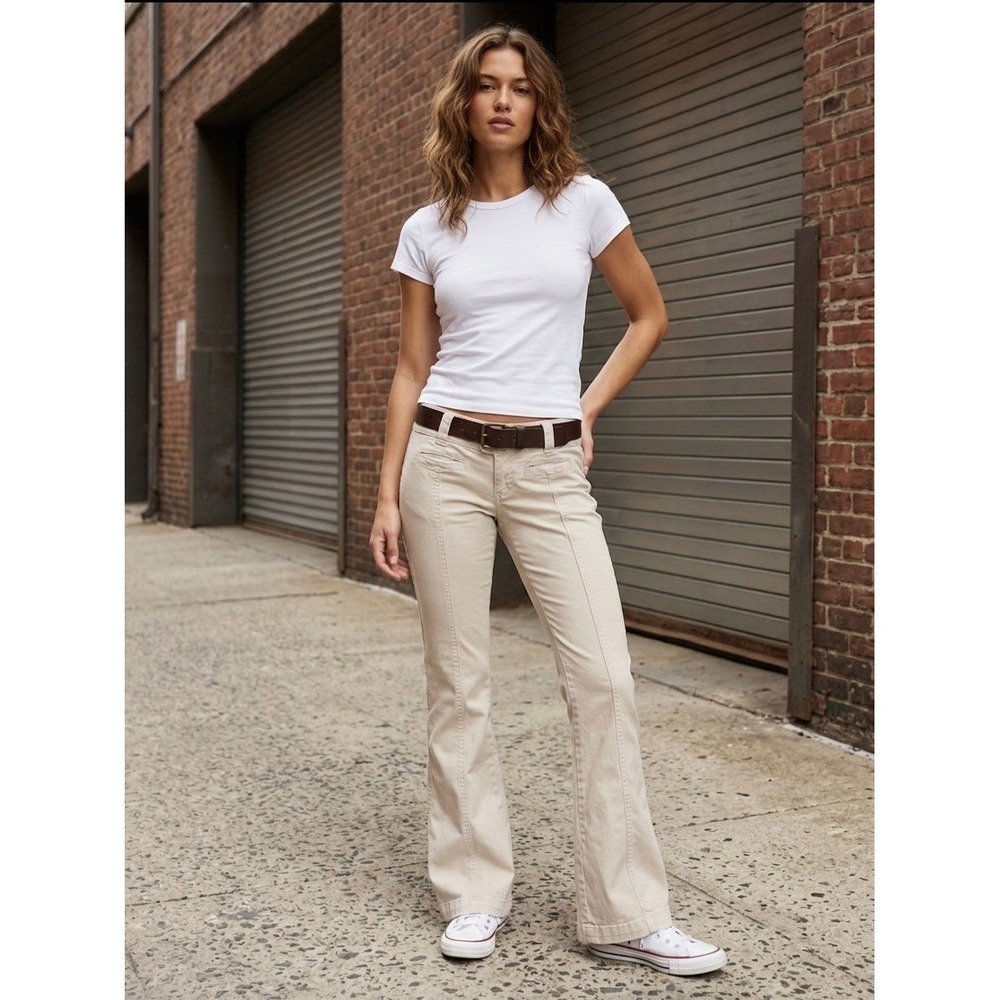 Garage Low Rise Flare Pants Beige Y2K Double Button Seam Front 38-6266 Size 5